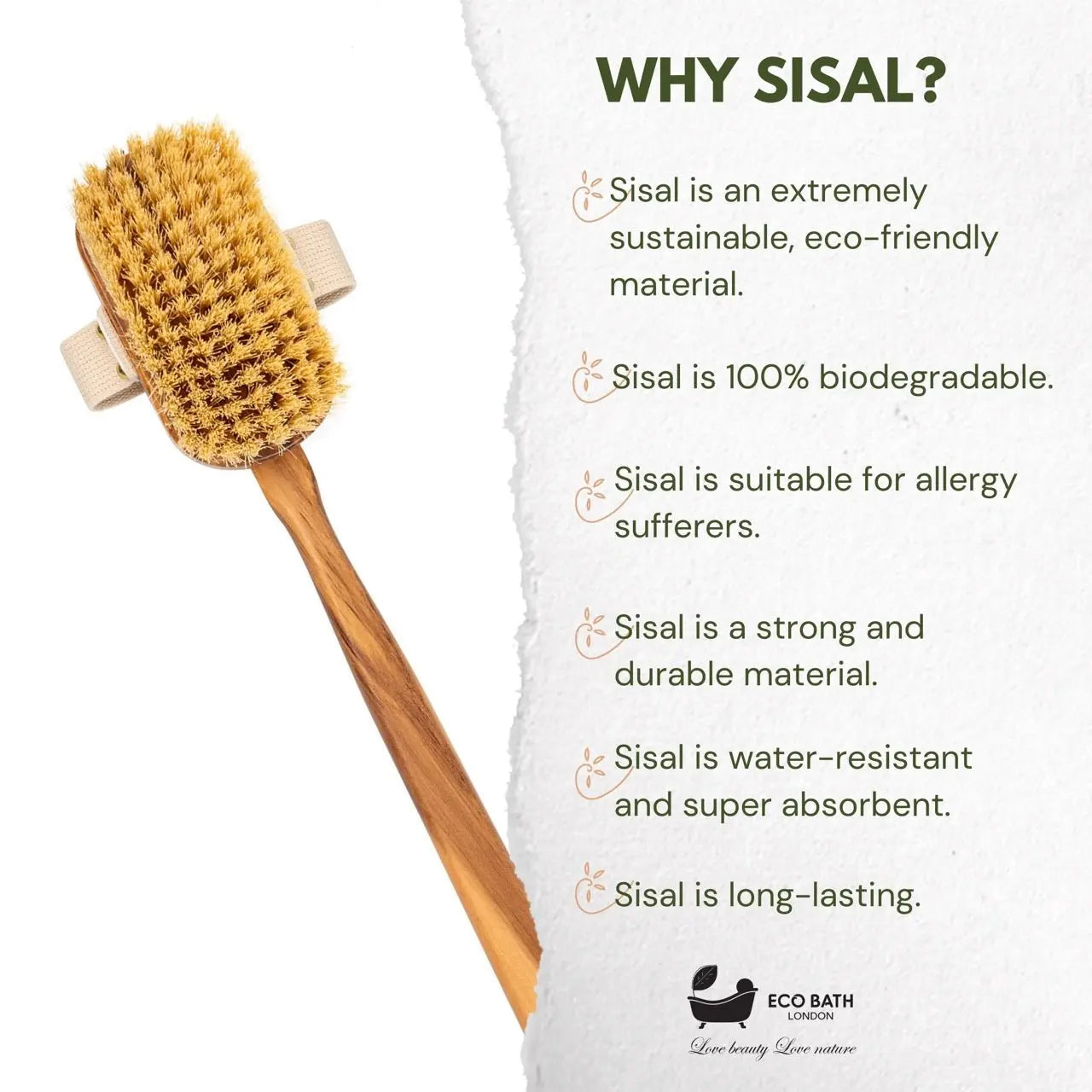 Luxury Natural Sisal Olive Wood Body Brush - The Ultimate Dry Brushing Body Brush Eco Bath London