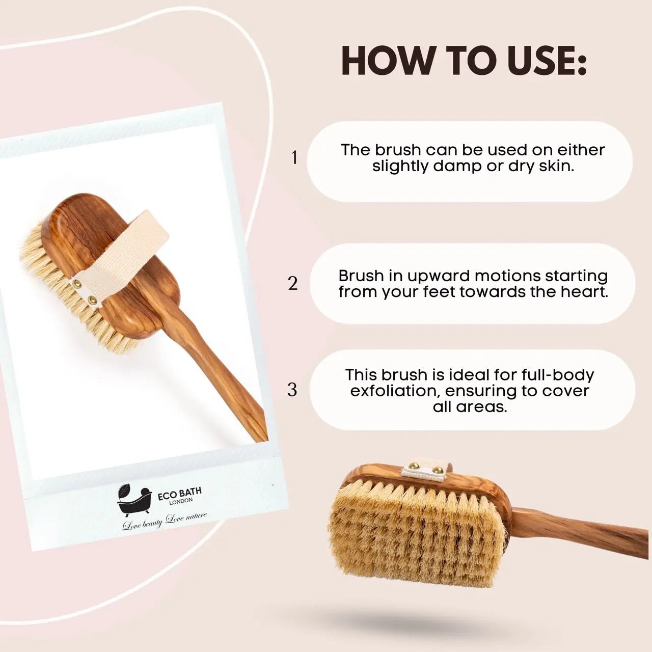 Luxury Natural Sisal Olive Wood Body Brush - The Ultimate Dry Brushing Body Brush Eco Bath London