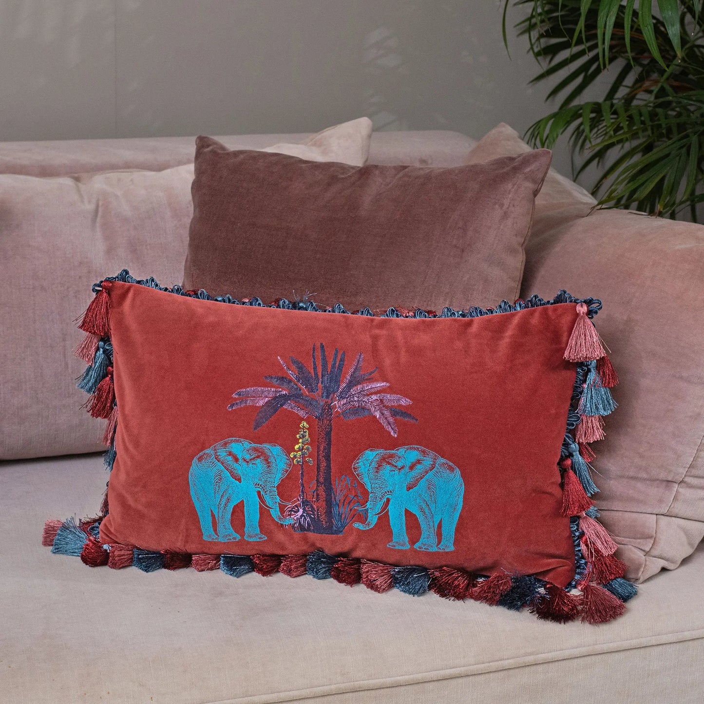 Malabar Coral Velvet Cushion Bivain