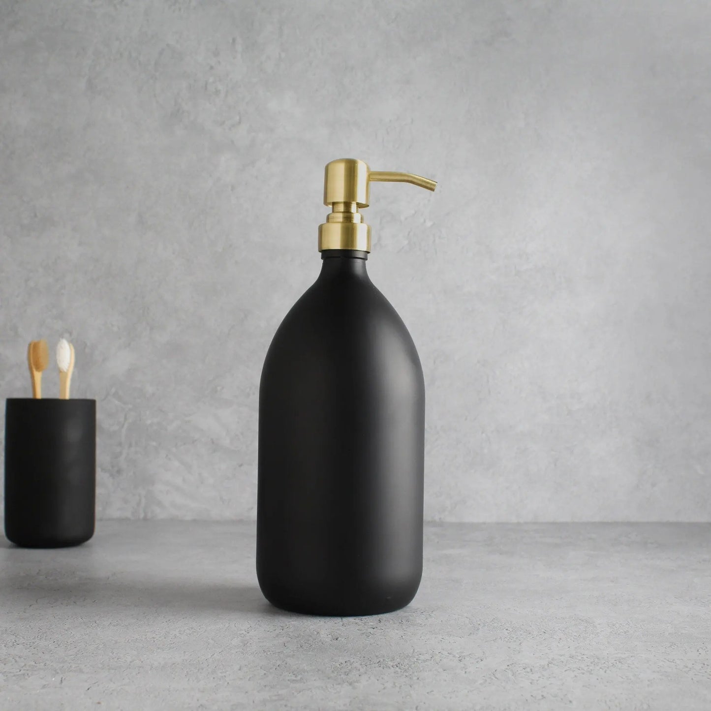 Matte Black Glass Dispenser Bottle With Gold Pump Namie Home