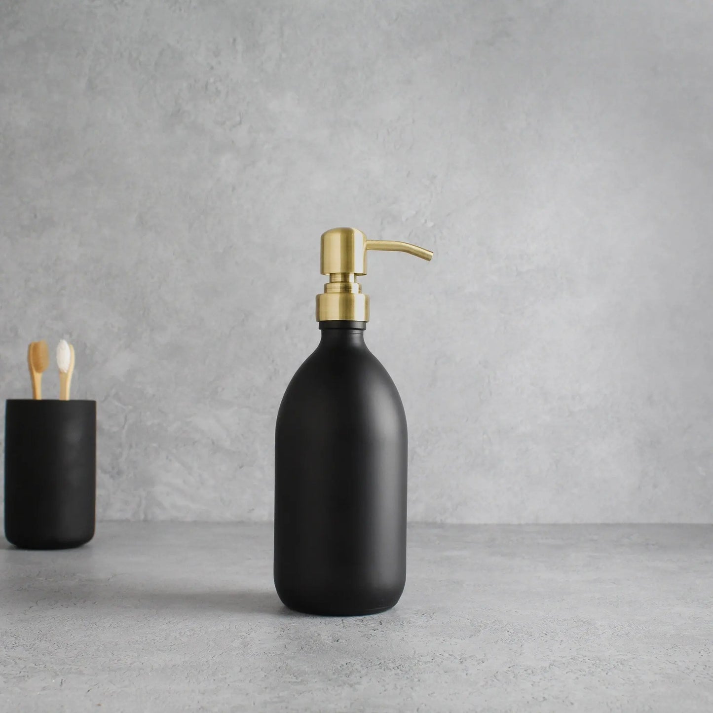 Matte Black Glass Dispenser Bottle With Gold Pump Namie Home