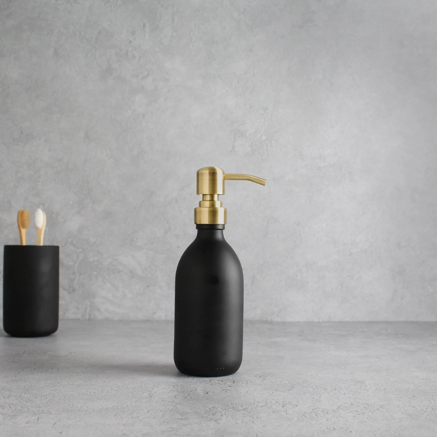 Matte Black Glass Dispenser Bottle With Gold Pump Namie Home