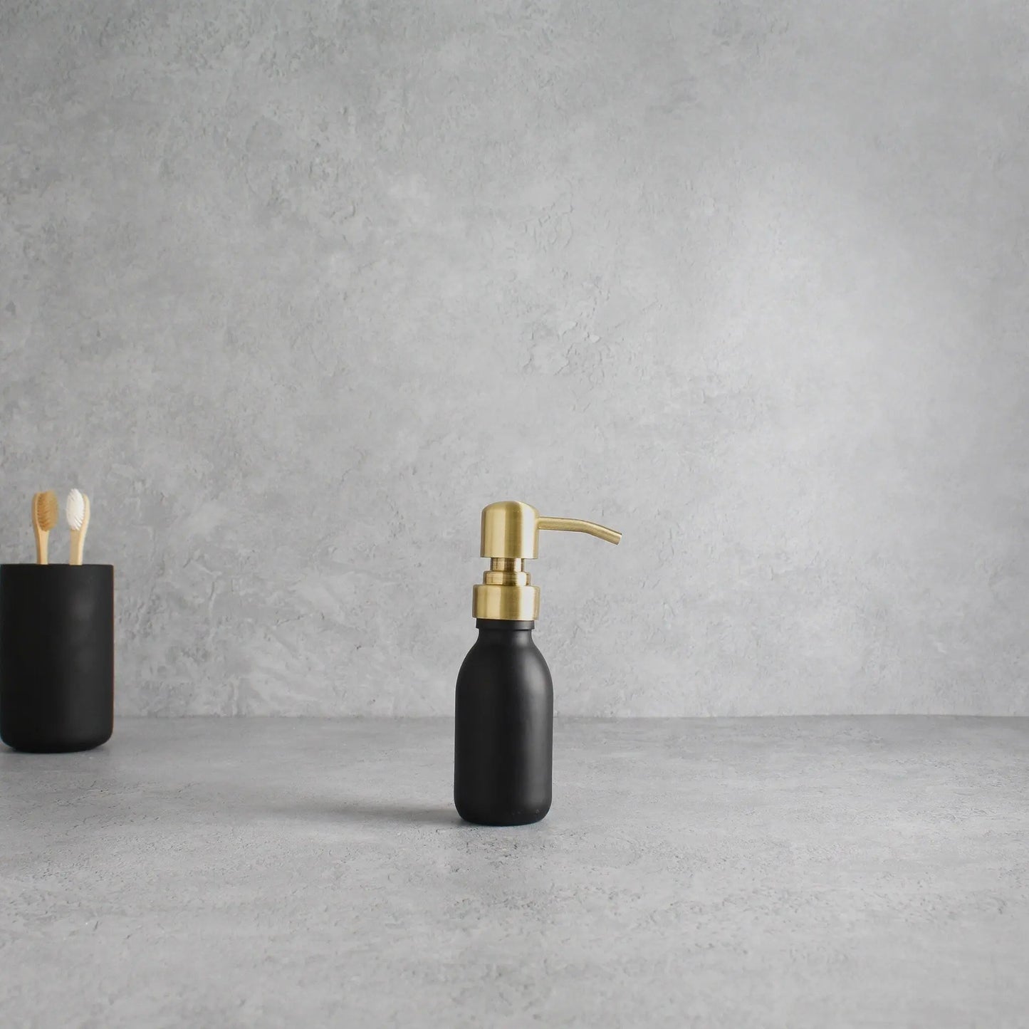 Matte Black Glass Dispenser Bottle With Gold Pump Namie Home
