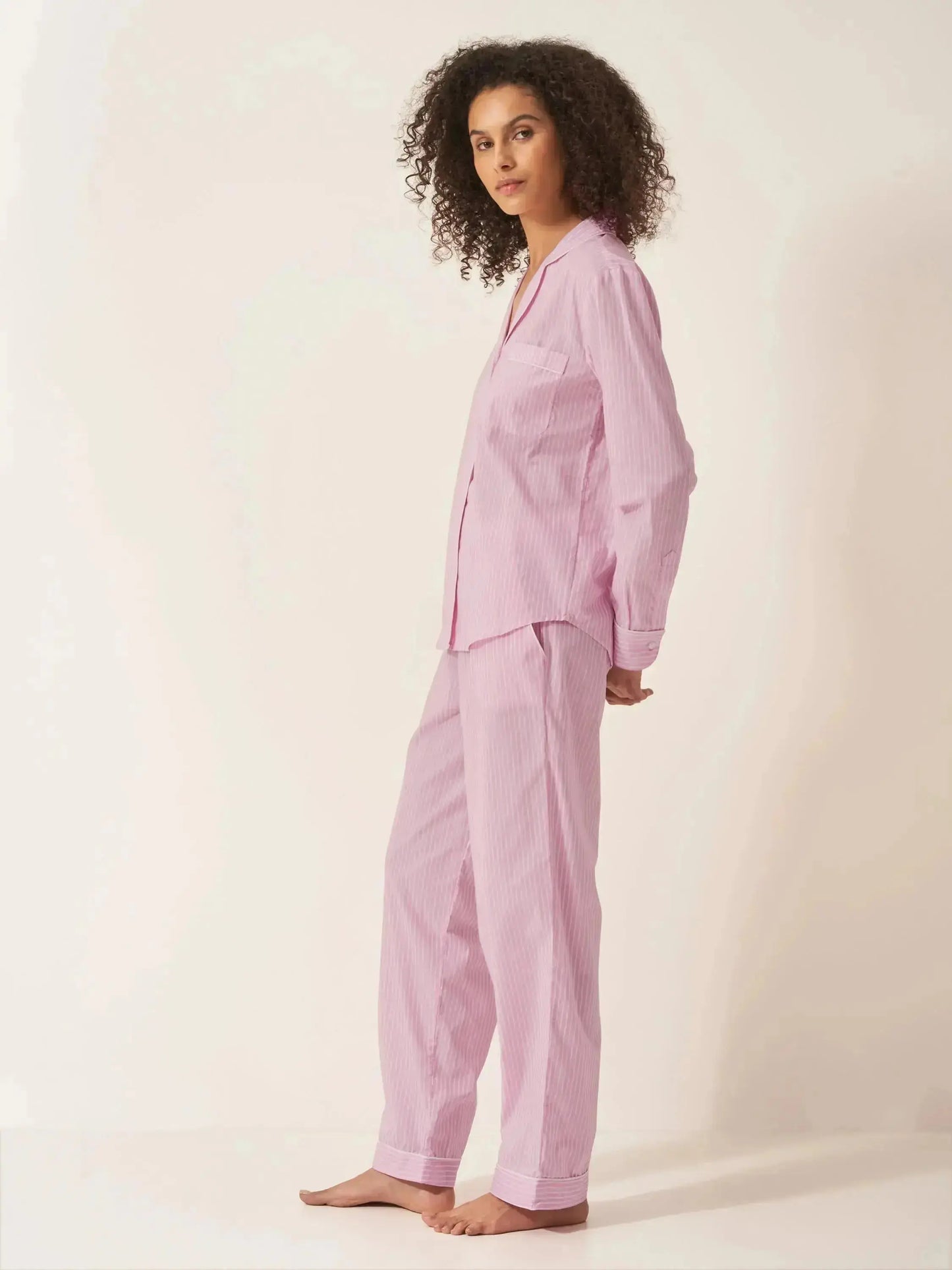 Stripe Women's Long Sleeve Organic Cotton Pyjama Trouser Set Myza