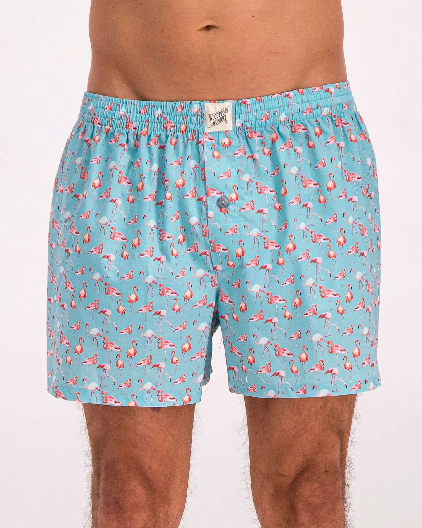 Mens Boxer Shorts - Blue Flamingos Woodstock Laundry