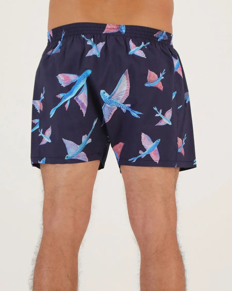 Mens Boxer Shorts - Flying Fish Black Woodstock Laundry