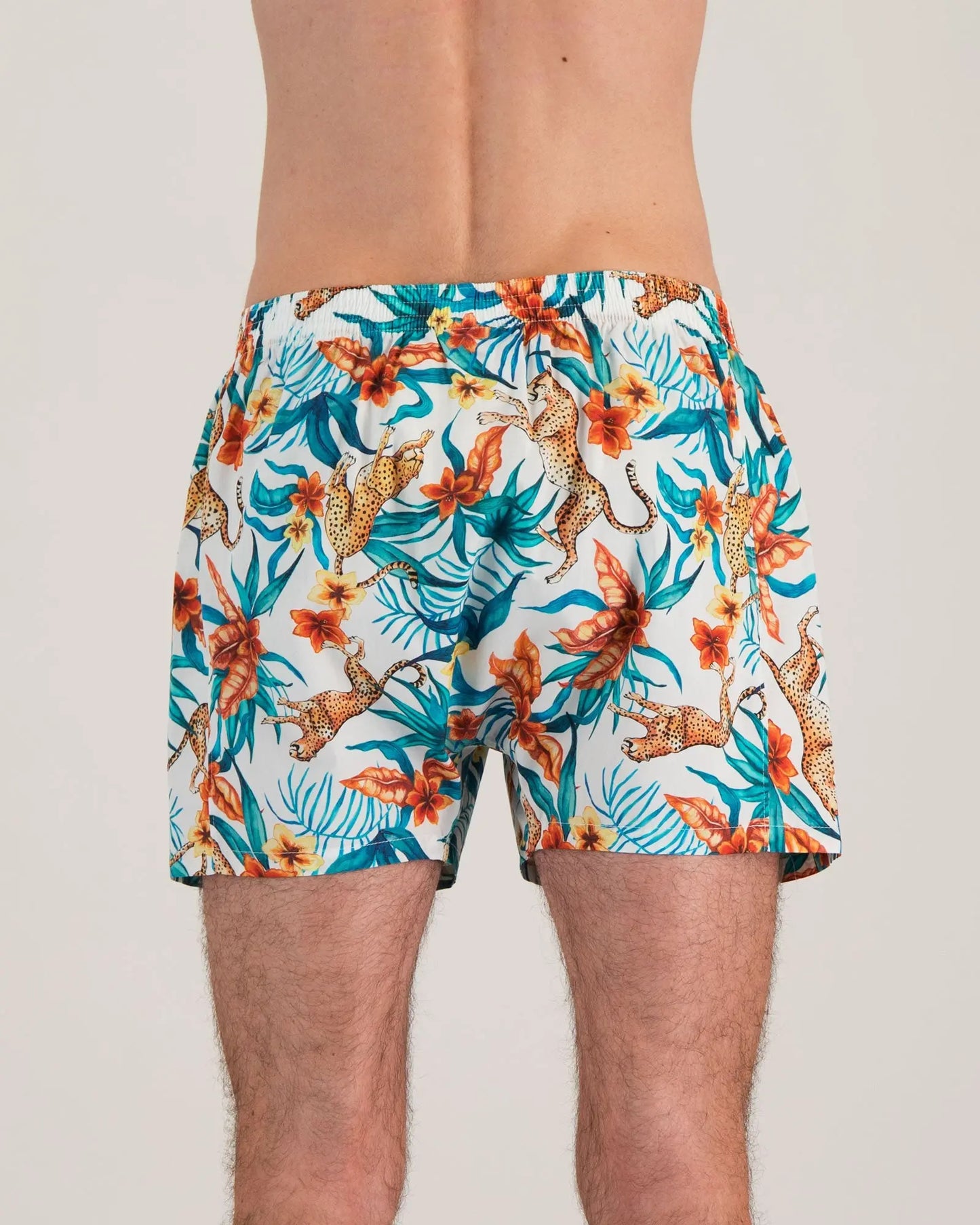 Mens Boxer Shorts - Jungle Cheetah White Woodstock Laundry