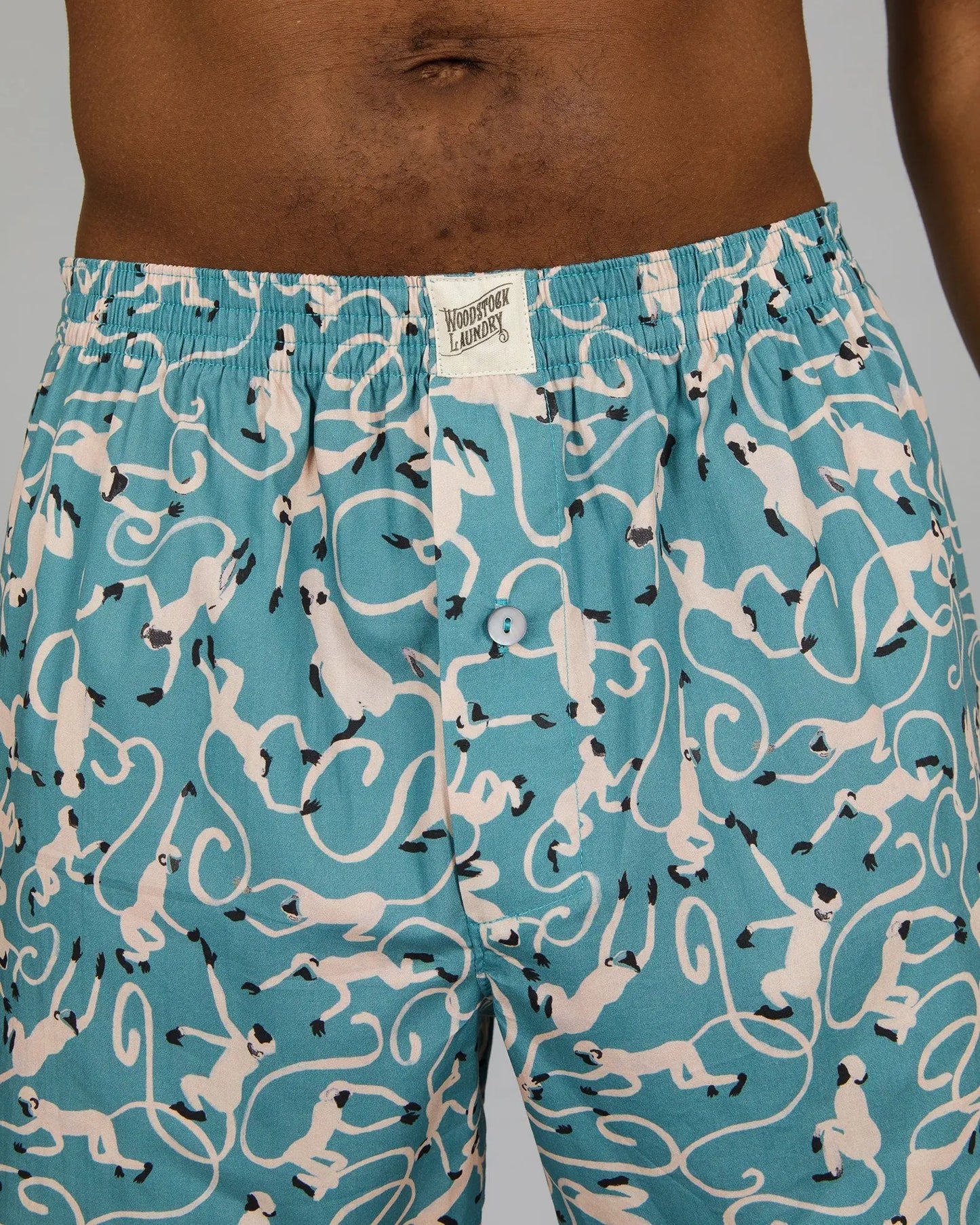 Mens Boxer Shorts - Monkeys Teal Woodstock Laundry