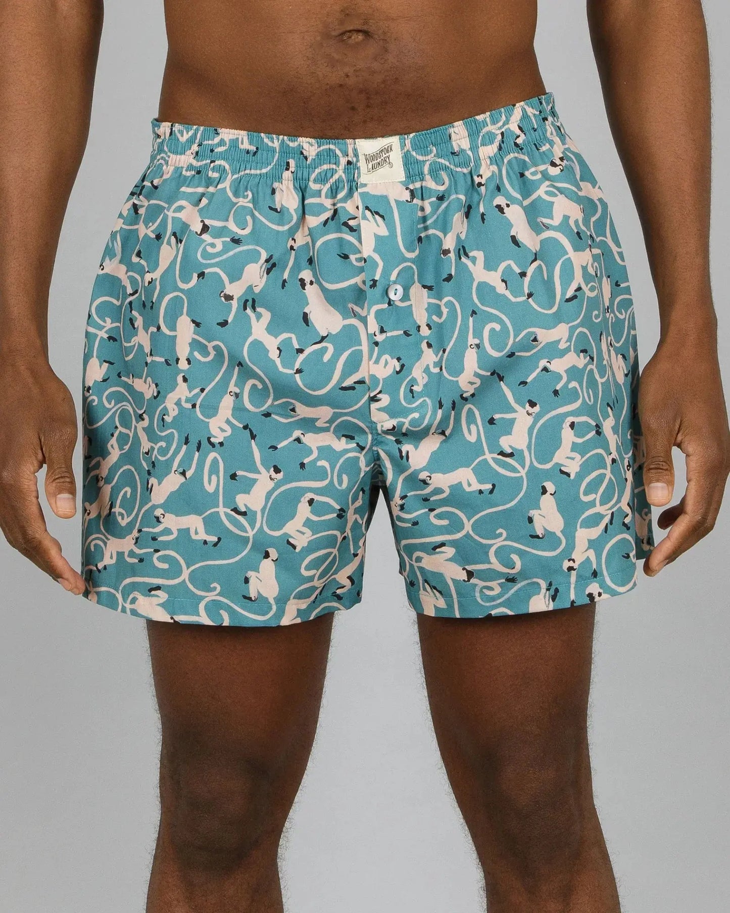 Mens Boxer Shorts - Monkeys Teal Woodstock Laundry