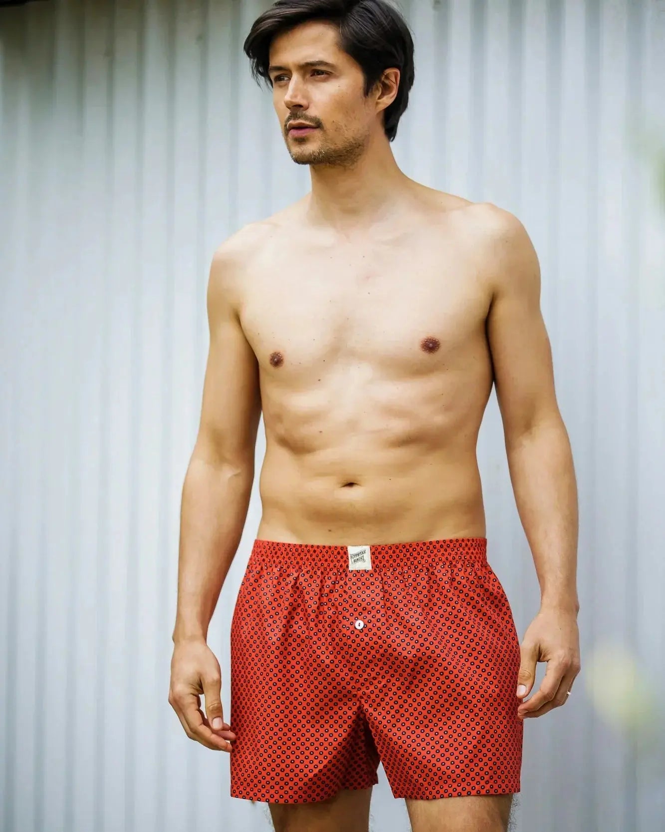 Mens Boxer Shorts - Navy Poppy Circles Woodstock Laundry