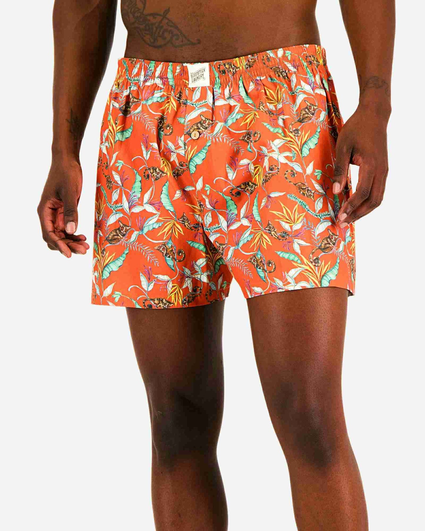Mens Boxer Shorts - Night Monkeys Orange Woodstock Laundry