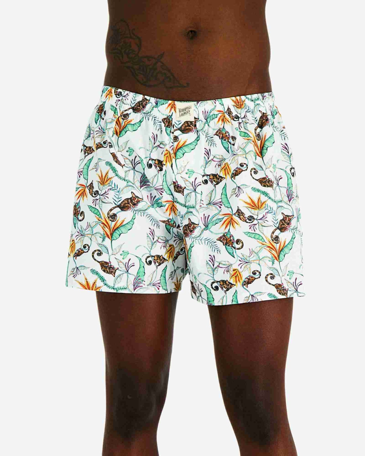 Mens Boxer Shorts - Night Monkeys White Woodstock Laundry