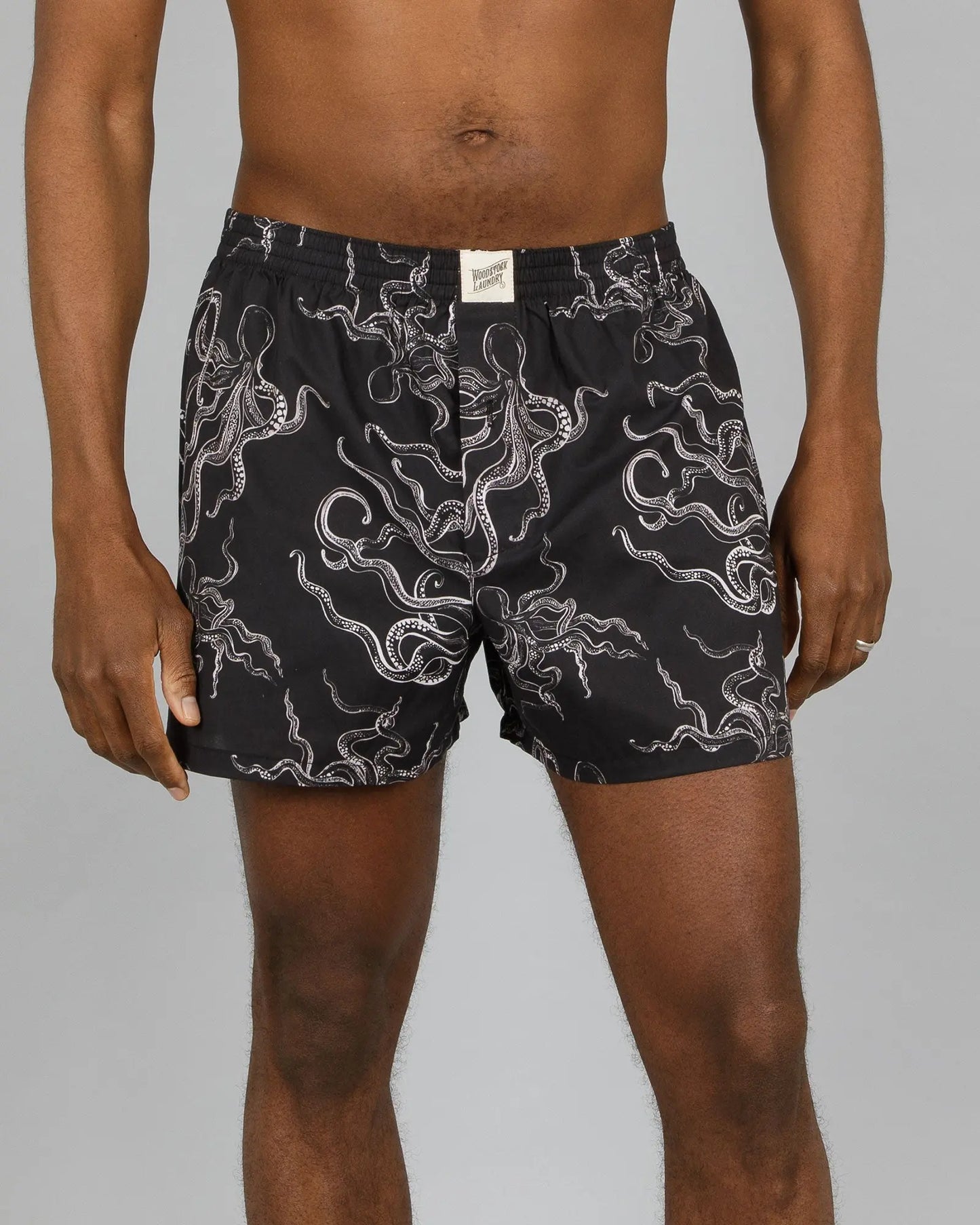 Mens Boxer Shorts - Octopus Black Woodstock Laundry