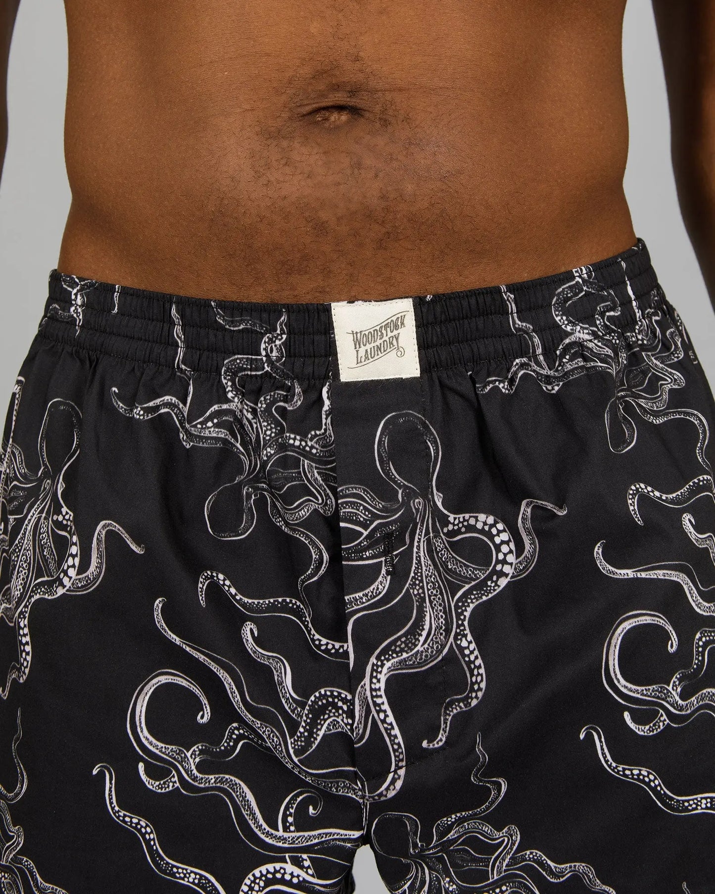 Mens Boxer Shorts - Octopus Black Woodstock Laundry