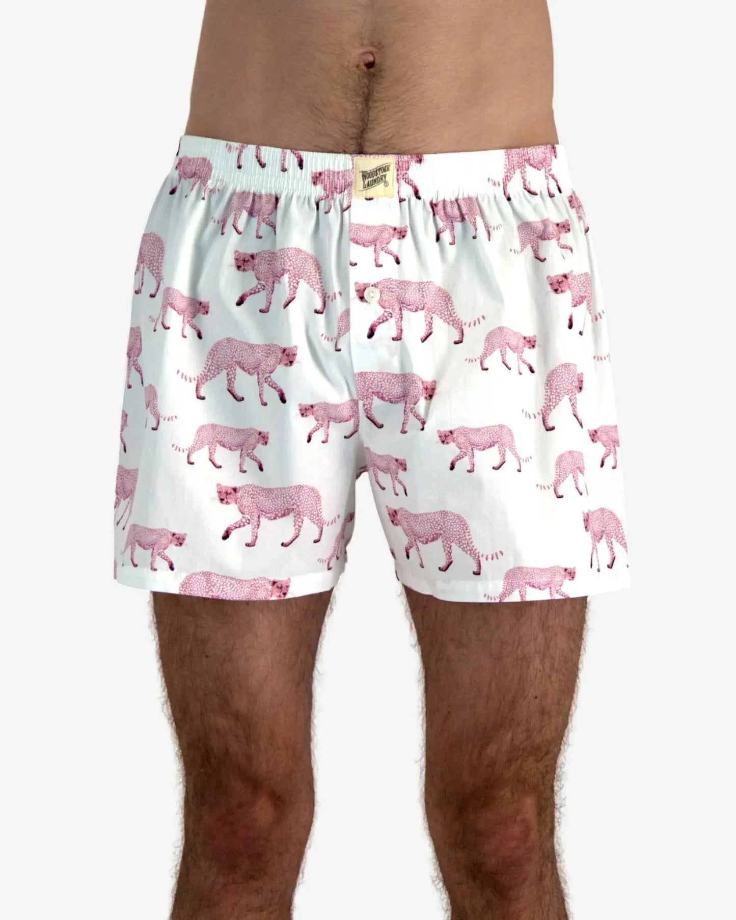 Mens Boxer Shorts - Pink Cheetah Woodstock Laundry