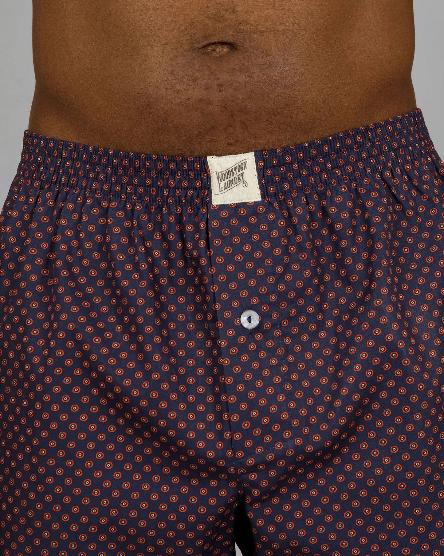 Mens Boxer Shorts - Poppy Circles Navy Woodstock Laundry