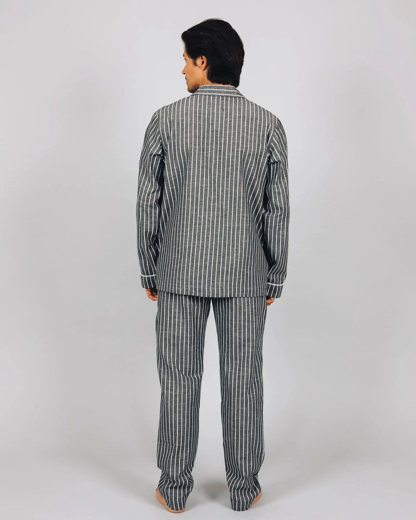 Mens Long Pyjamas - Chambray Black Stripe Woodstock Laundry