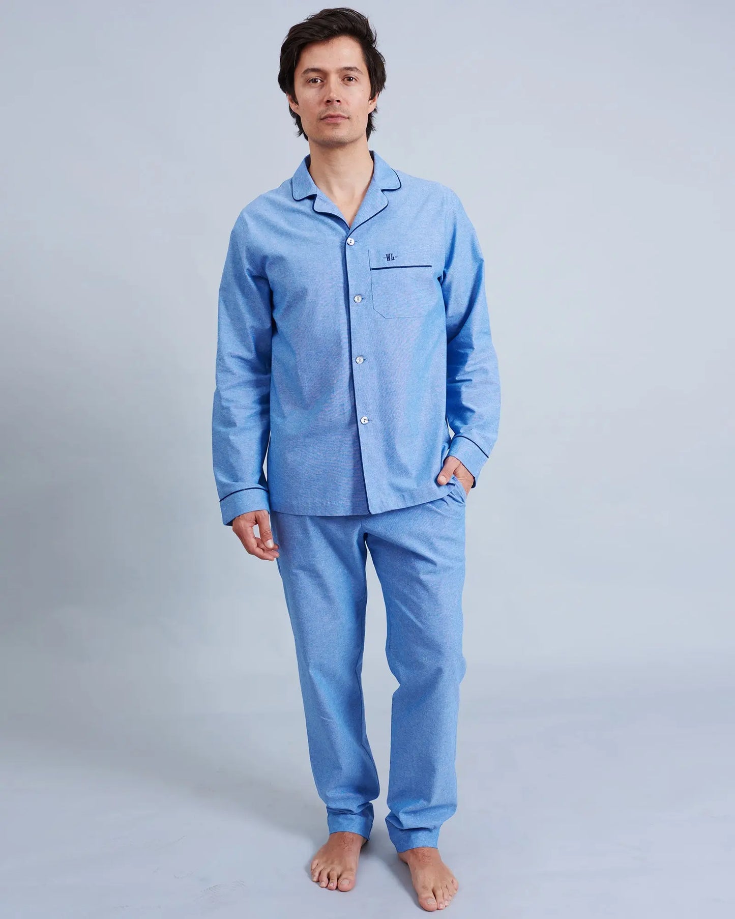 Mens Long Pyjamas - Chambray Blue Sky Woodstock Laundry
