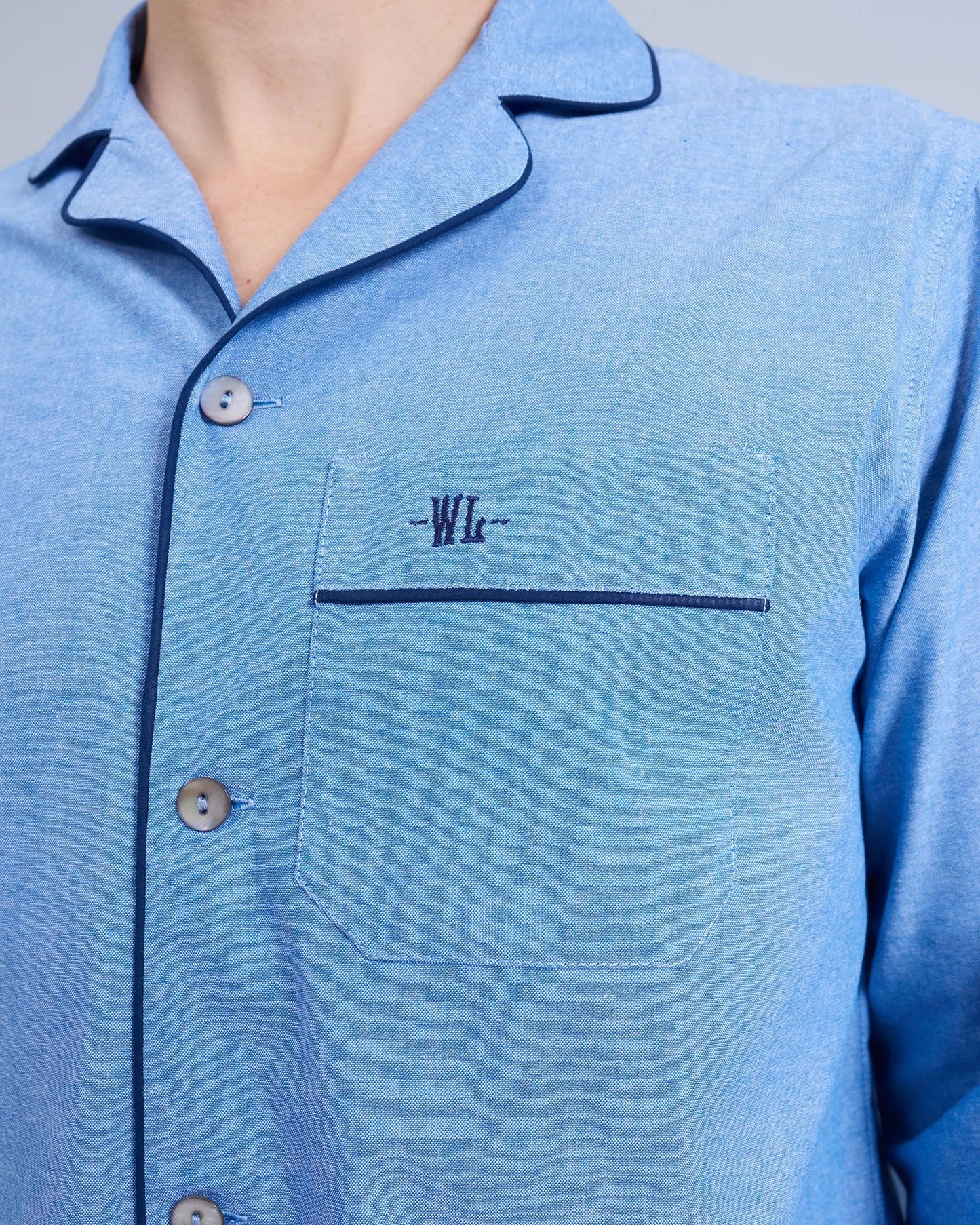 Mens Long Pyjamas - Chambray Blue Sky Woodstock Laundry