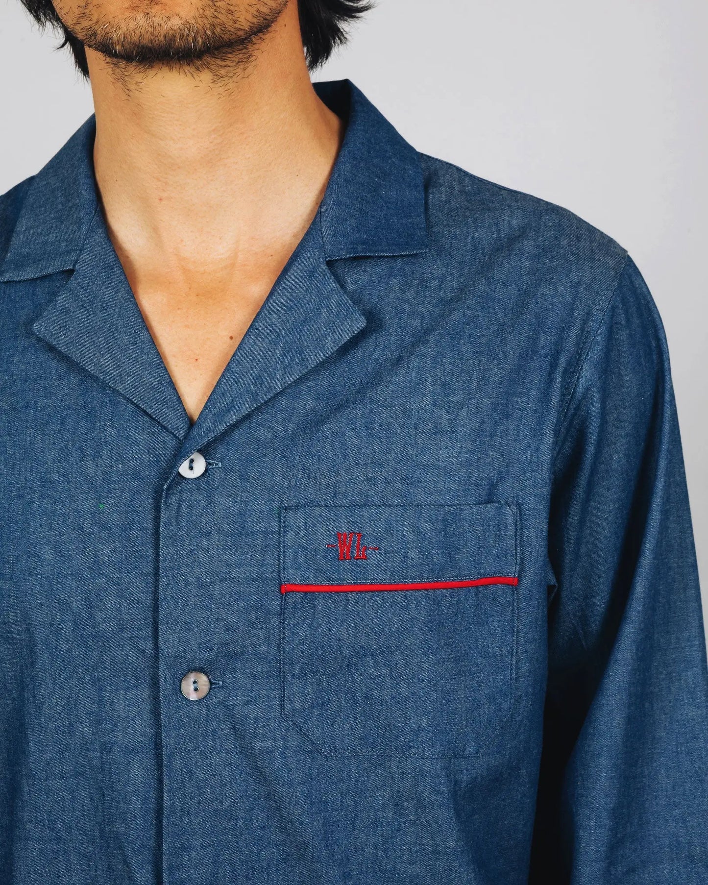 Mens Long Pyjamas - Denim Medium Blue Woodstock Laundry