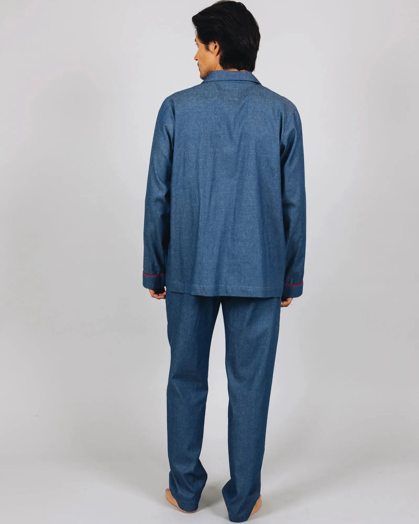Mens Long Pyjamas - Denim Medium Blue Woodstock Laundry