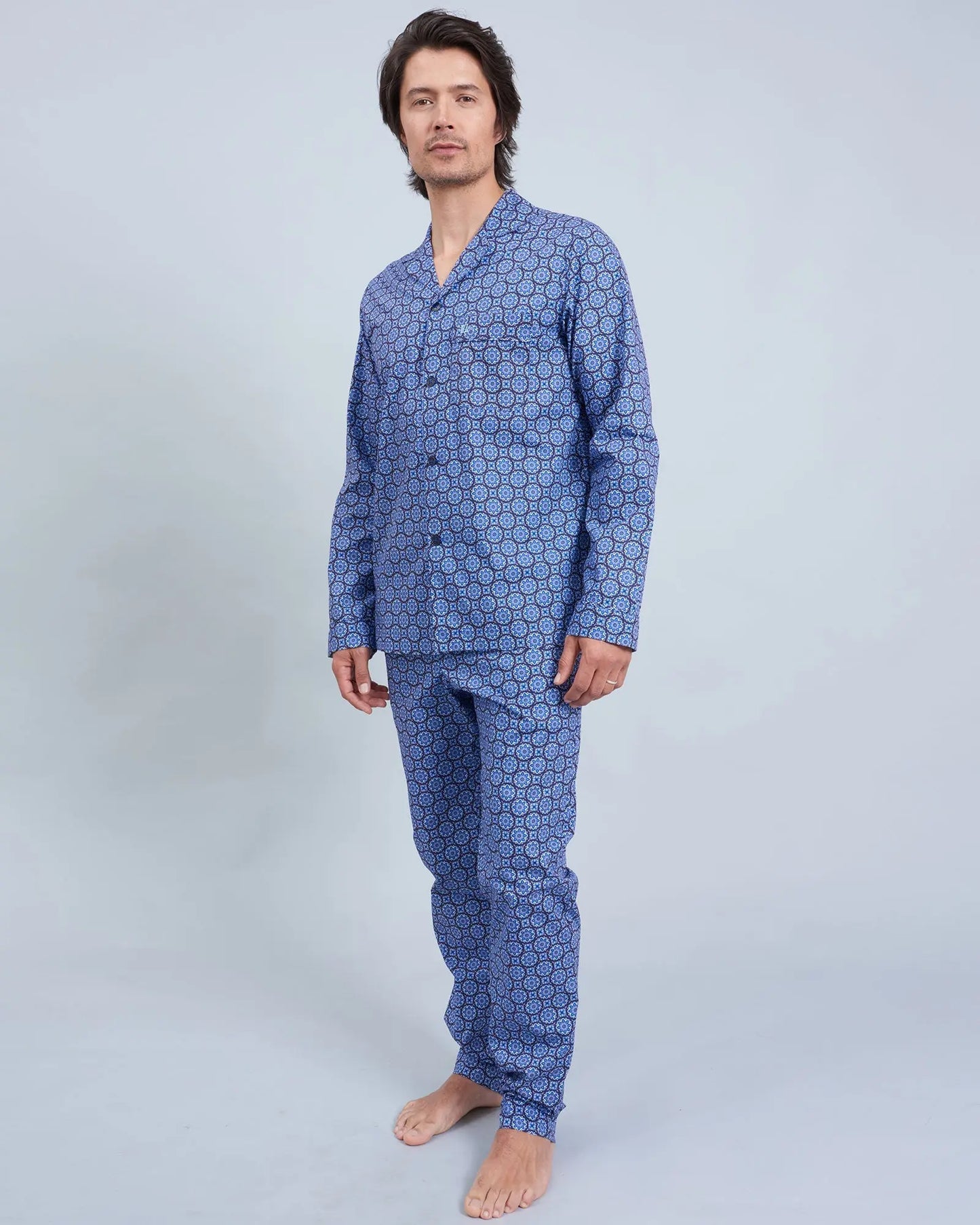 Mens Long Pyjamas - Indigo Floral Woodstock Laundry