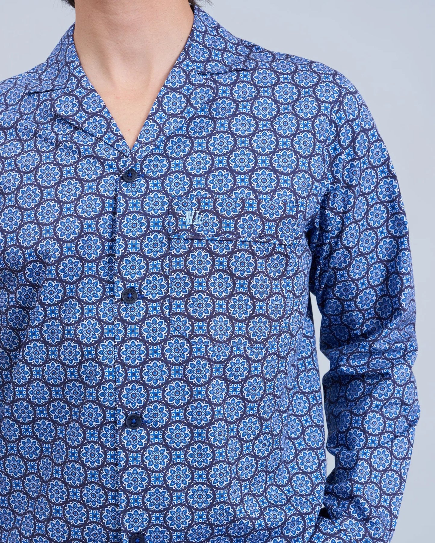 Mens Long Pyjamas - Indigo Floral Woodstock Laundry