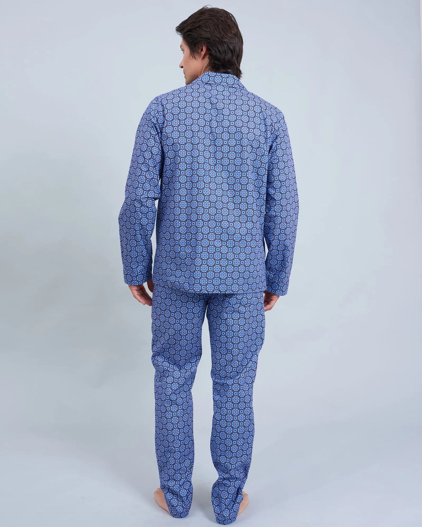 Mens Long Pyjamas - Indigo Floral Woodstock Laundry