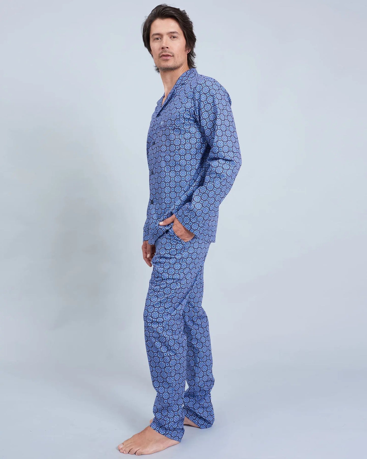 Mens Long Pyjamas - Indigo Floral Woodstock Laundry