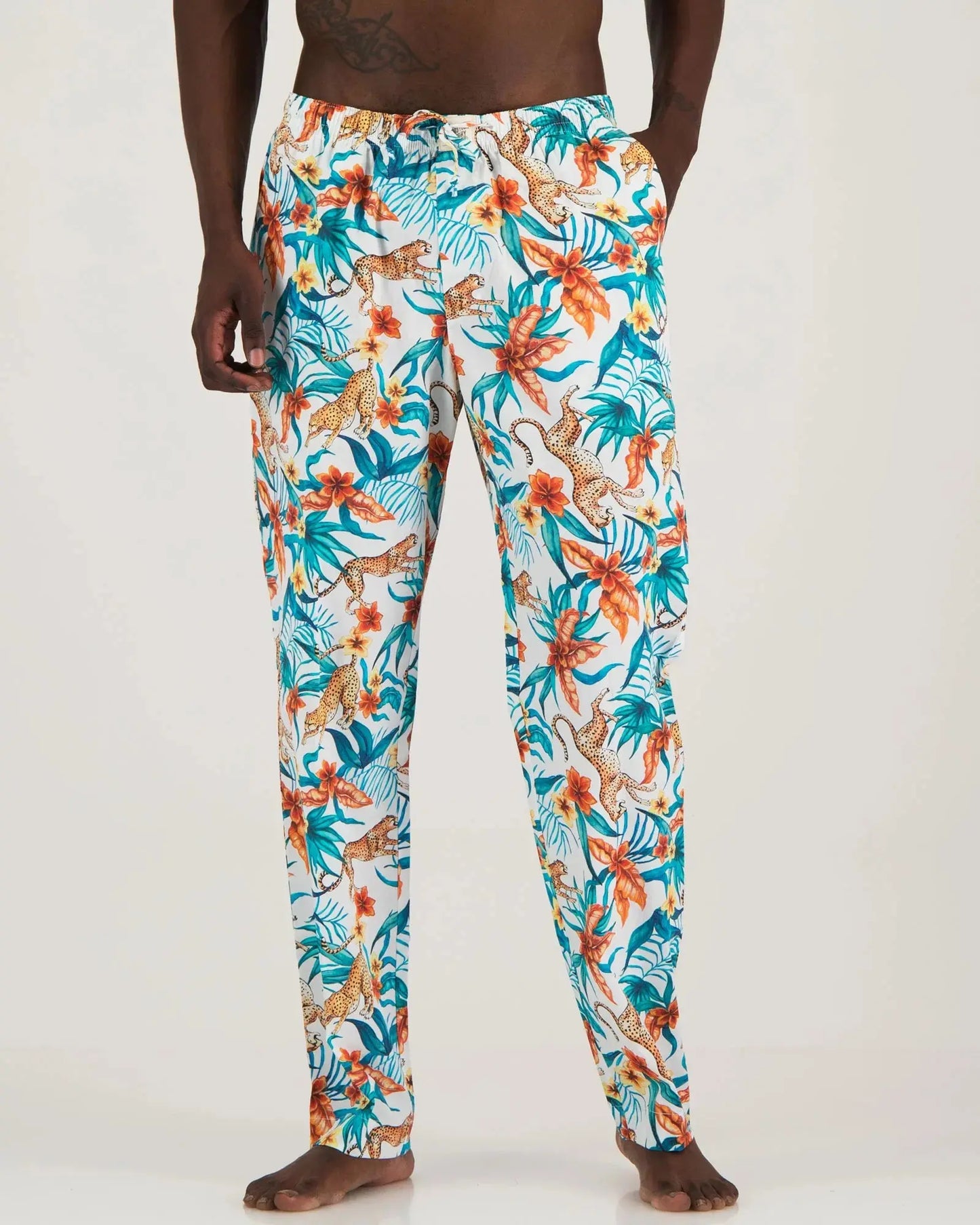 Mens Lounge Pants - Jungle Cheetahs White Woodstock Laundry