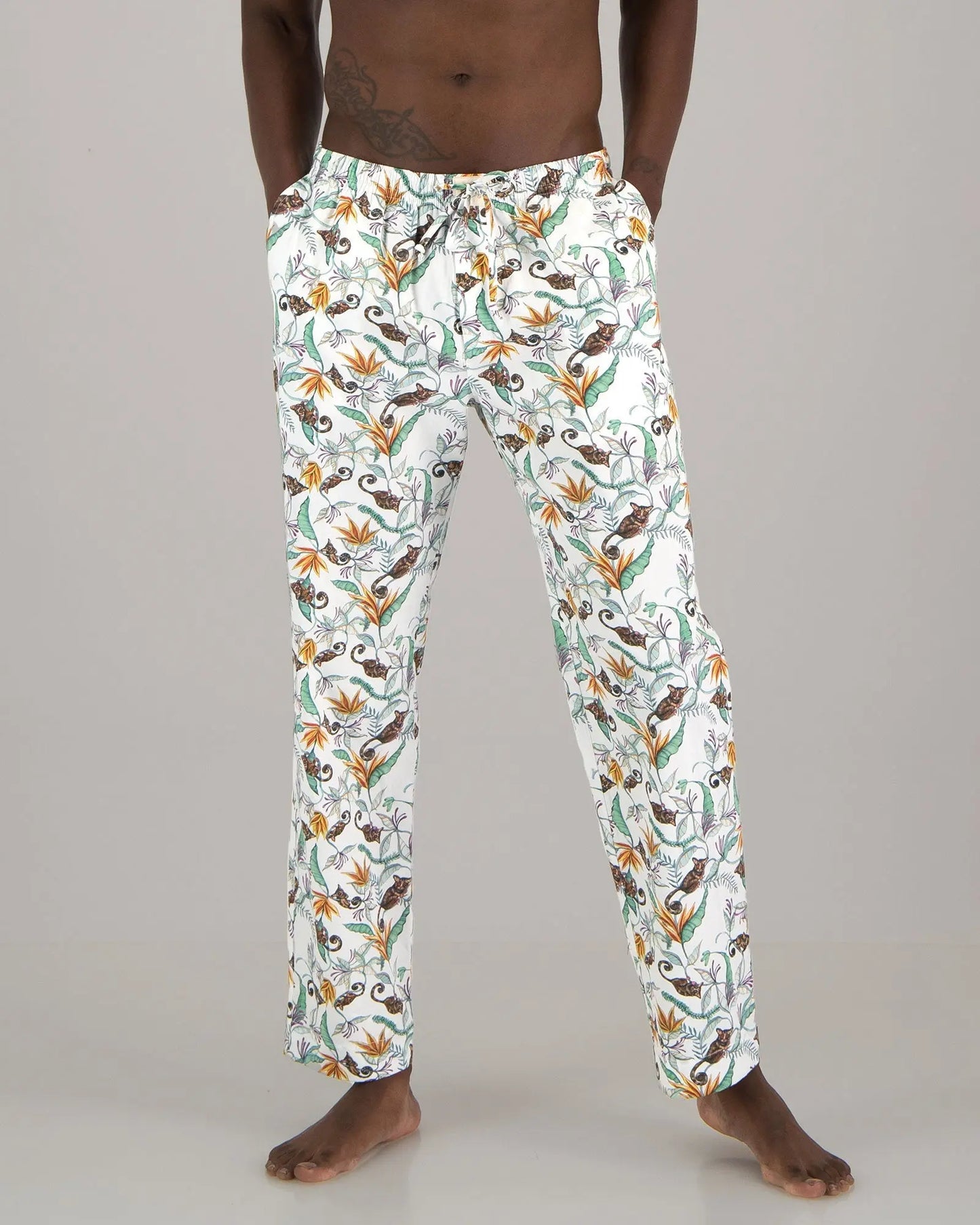 Mens Lounge Pants - Night Monkeys White Woodstock Laundry