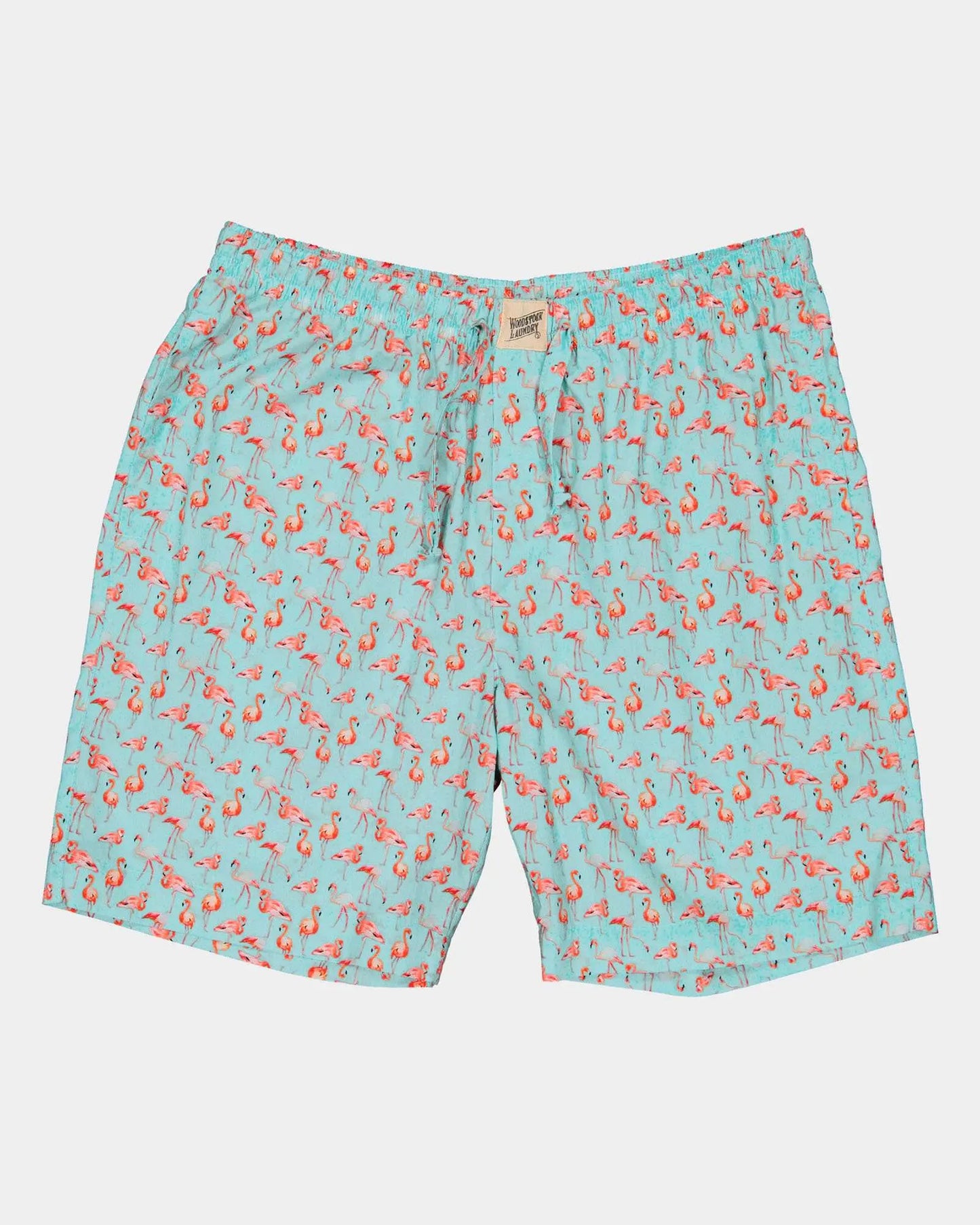 Mens Lounge Shorts - Blue Flamingos Woodstock Laundry