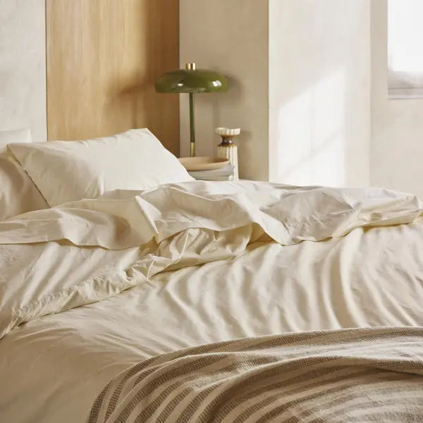 Mindful Cream Washed Cotton Percale Duvet Cover Piglet