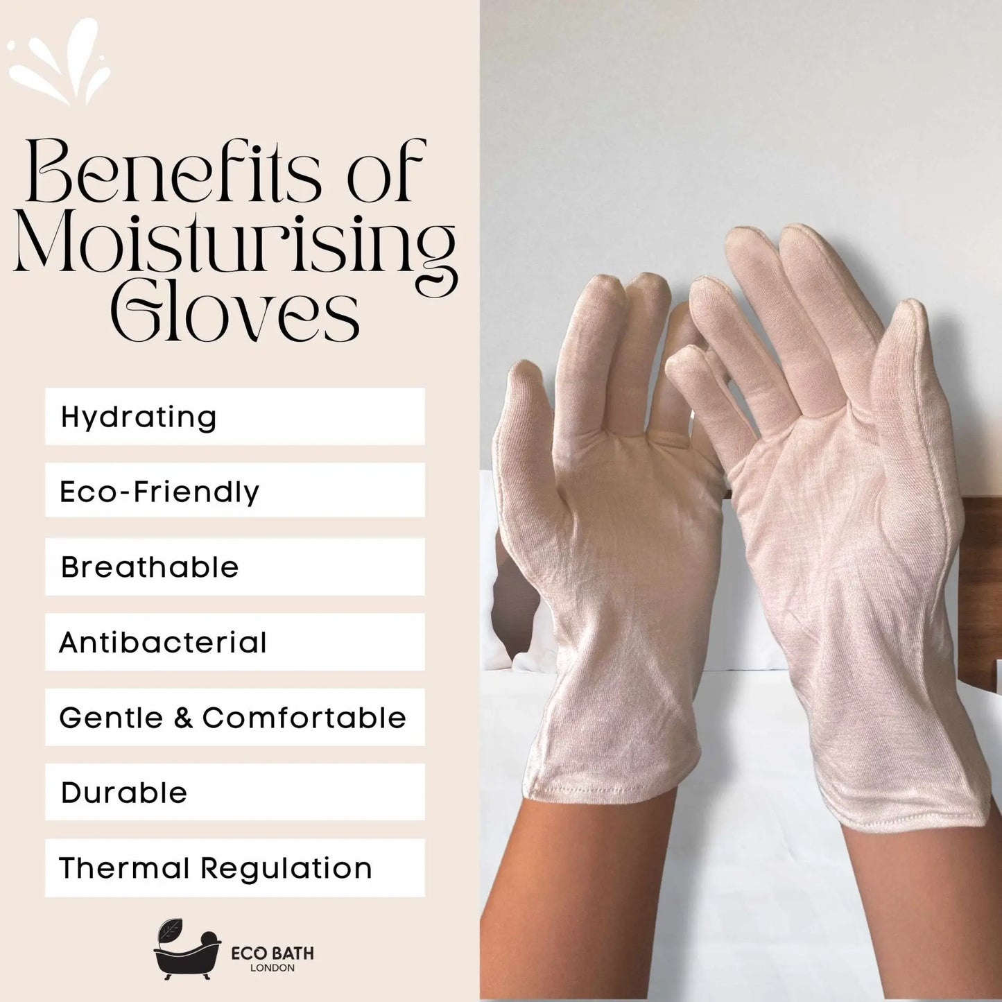 Moisturising Gloves - 1 Pair, Ultra Soft Hand Gloves for Eczema & Dry Hands Eco Bath London