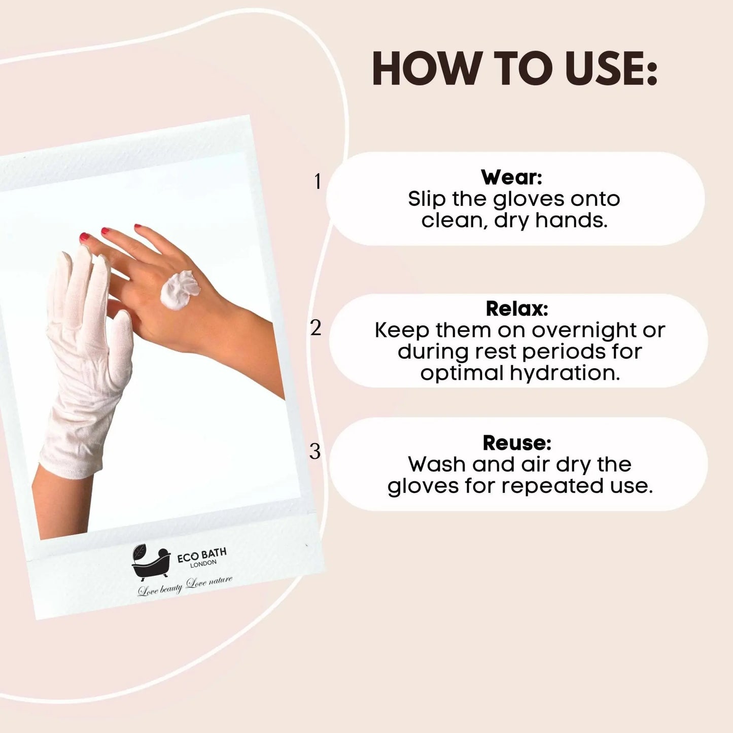 Moisturising Gloves - 1 Pair, Ultra Soft Hand Gloves for Eczema & Dry Hands Eco Bath London