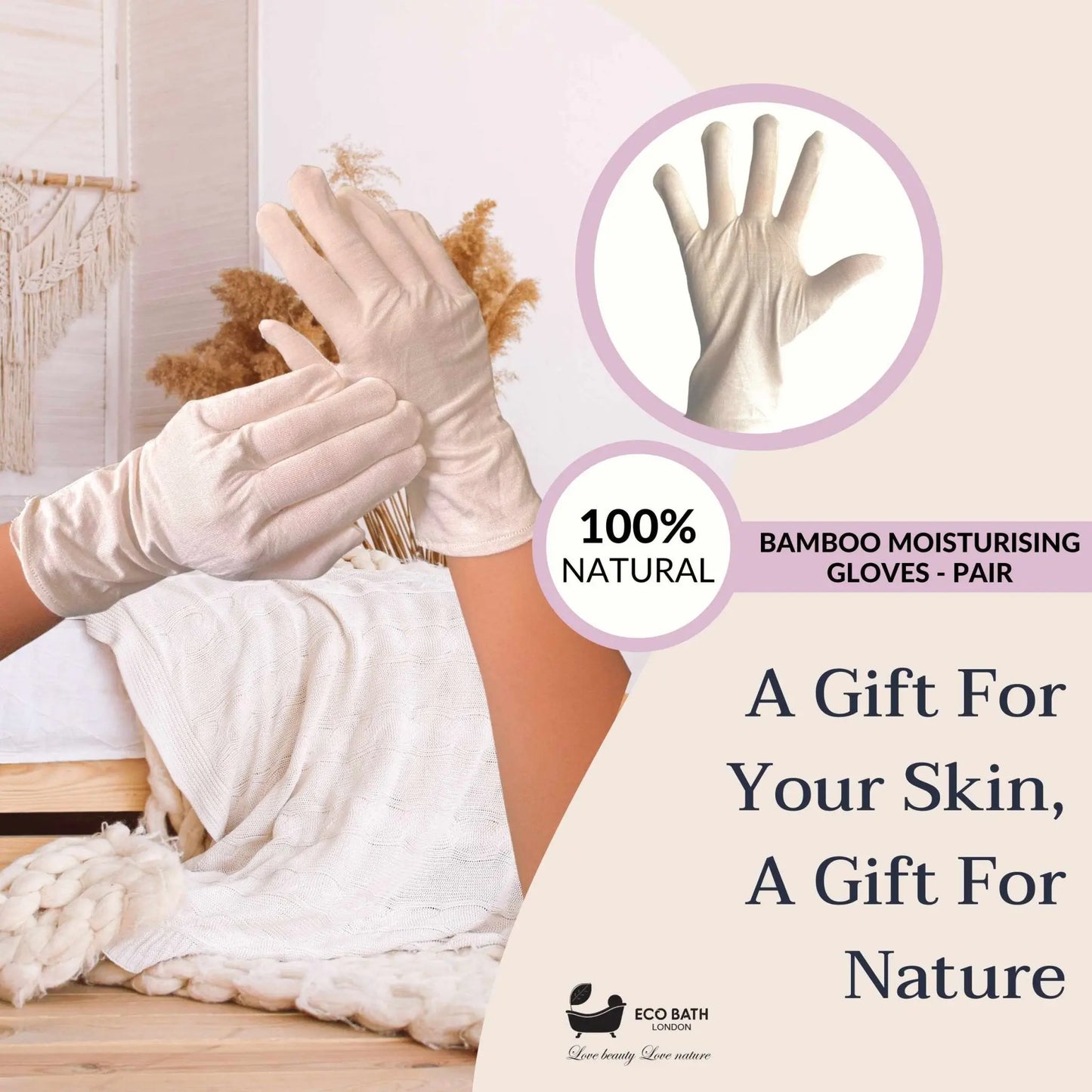 Moisturising Gloves - 1 Pair, Ultra Soft Hand Gloves for Eczema & Dry Hands Eco Bath London