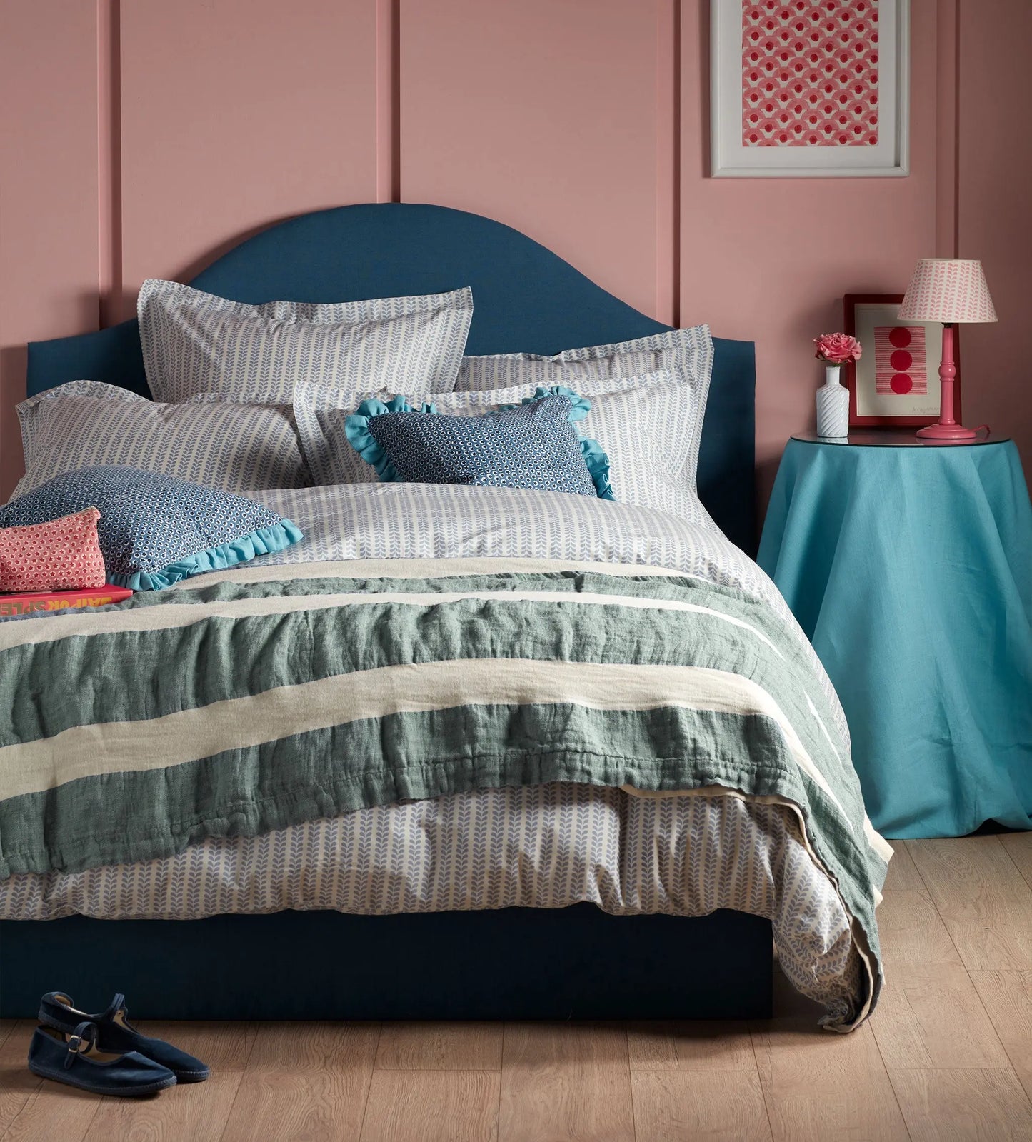 Molly Mahon Blue Bindi 100% Cotton Oxford Pillowcase The Secret Linen Store