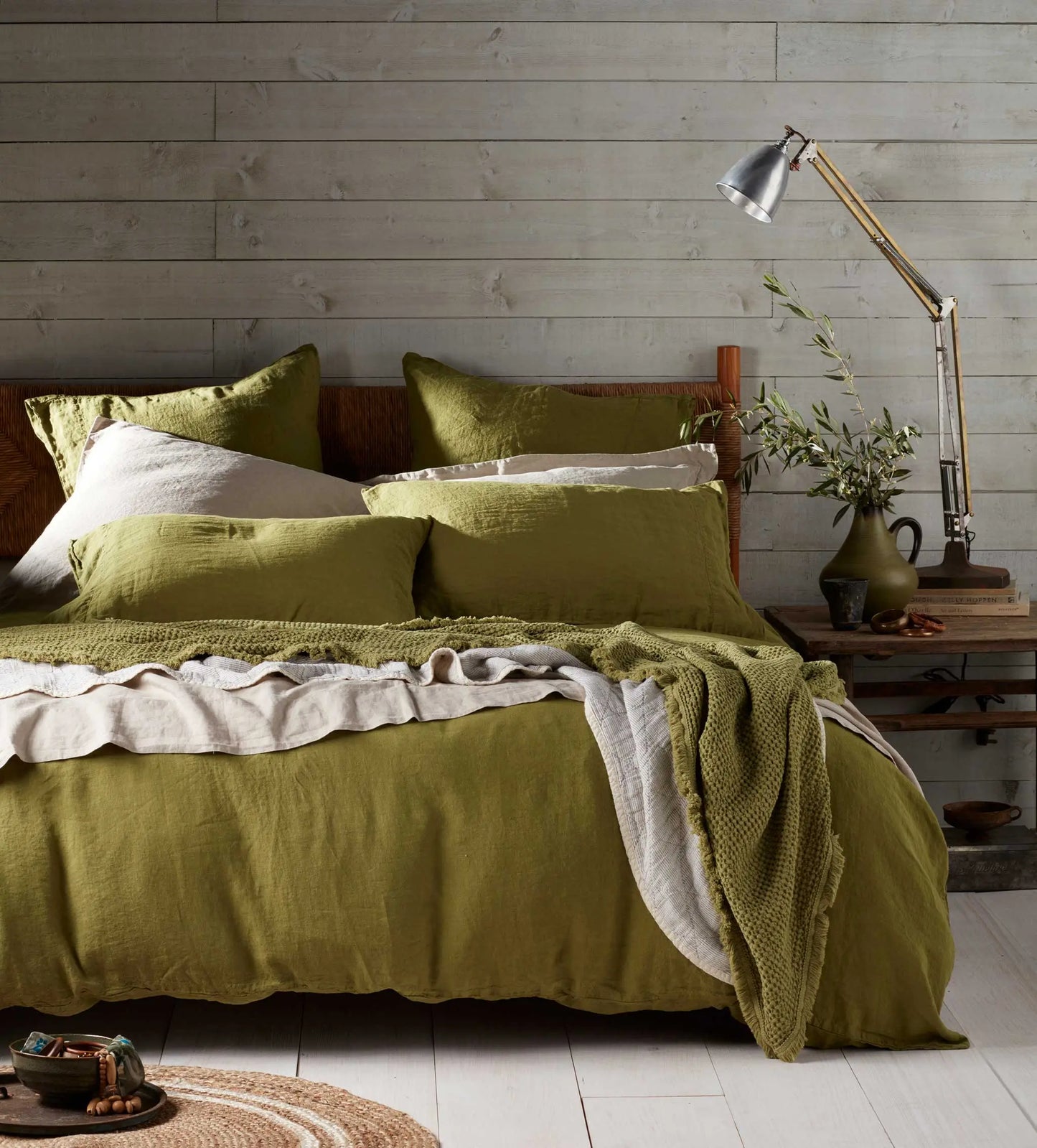 Moss Green 100% Linen Fitted Sheet The Secret Linen Store