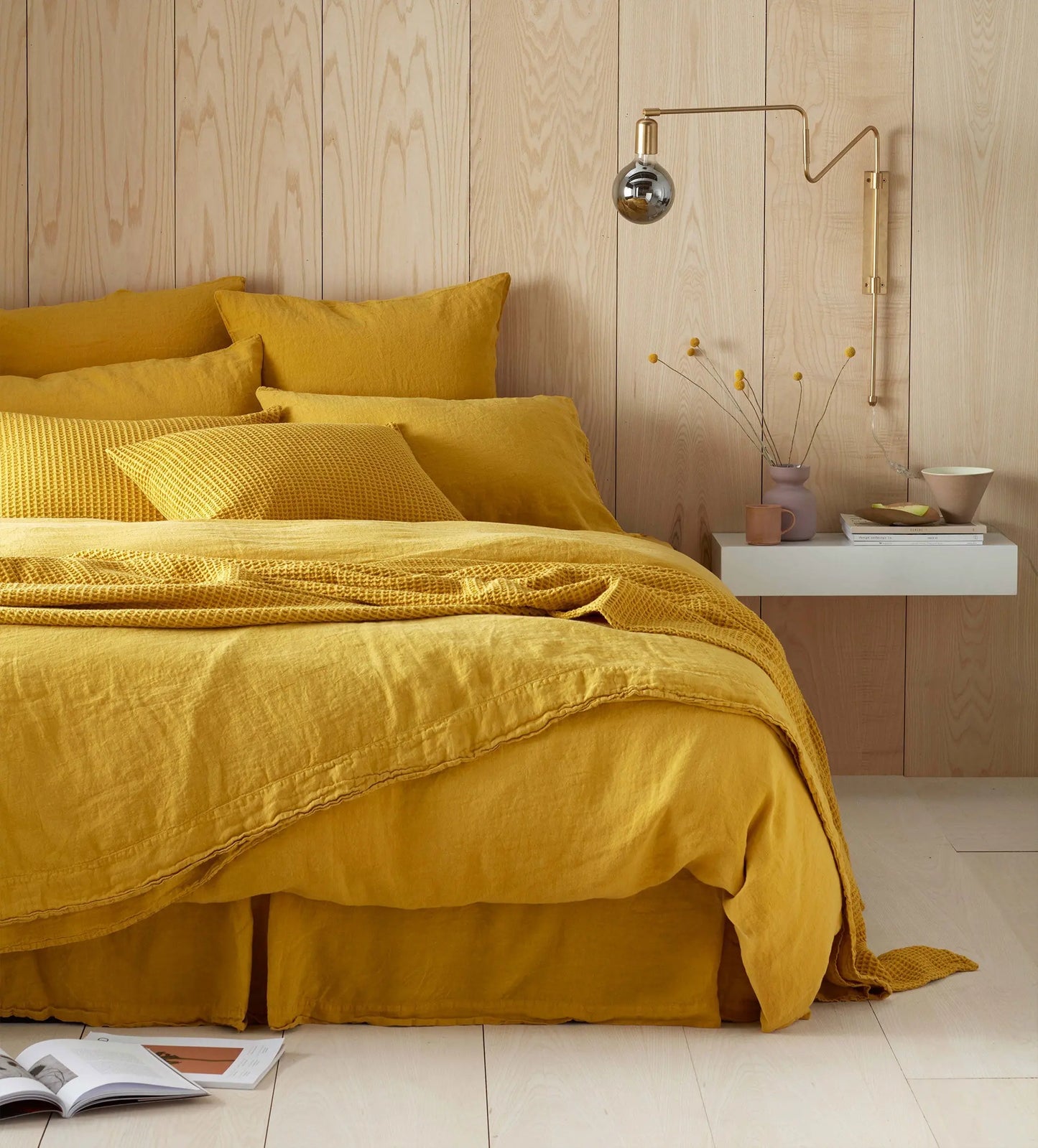 Mustard Yellow 100% Linen Fitted Sheet The Secret Linen Store