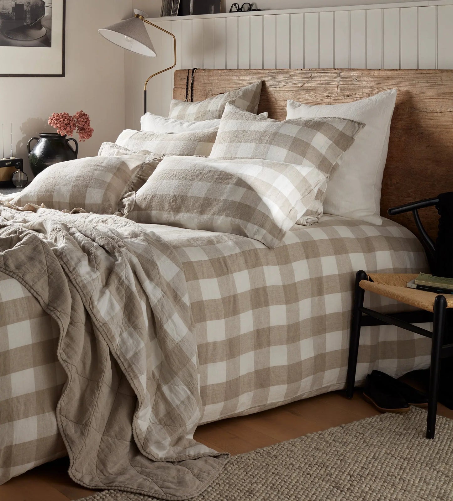Natural Gracie Gingham 100% Linen Duvet Cover The Secret Linen Store