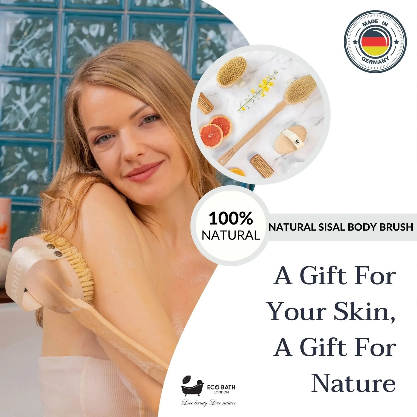 Natural Hard Sisal Body Brush with Detachable Handle Eco Bath London