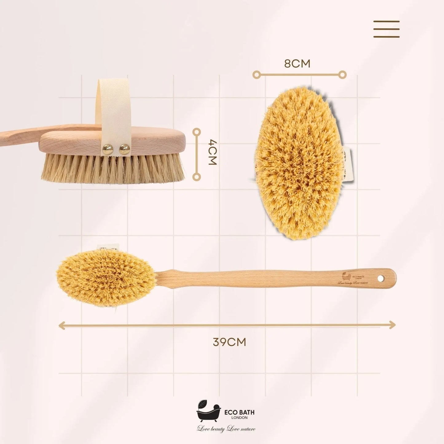 Natural Hard Sisal Body Brush with Detachable Handle Eco Bath London