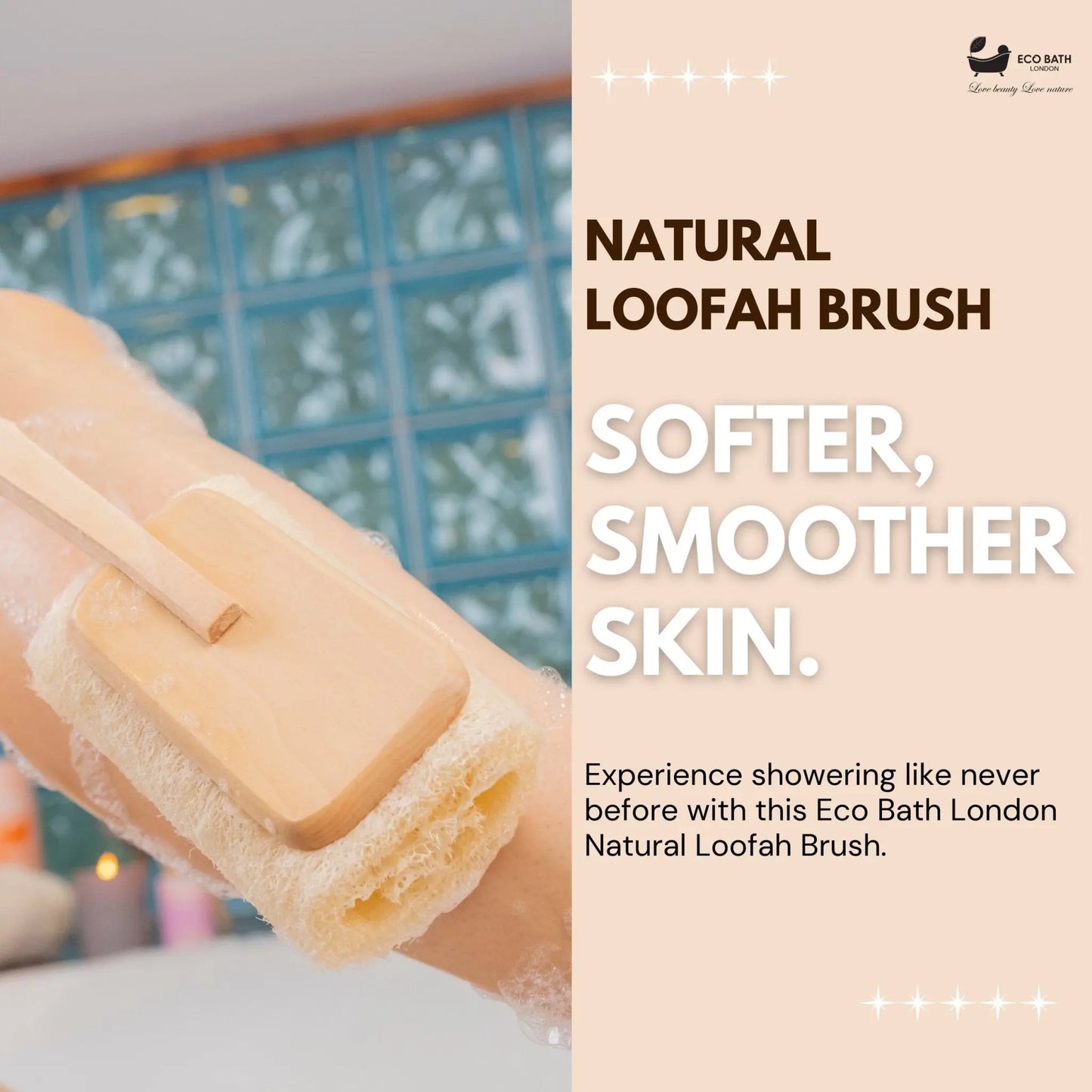Natural Loofah Brush - Premium Loofah Body Brush with Handle Eco Bath London