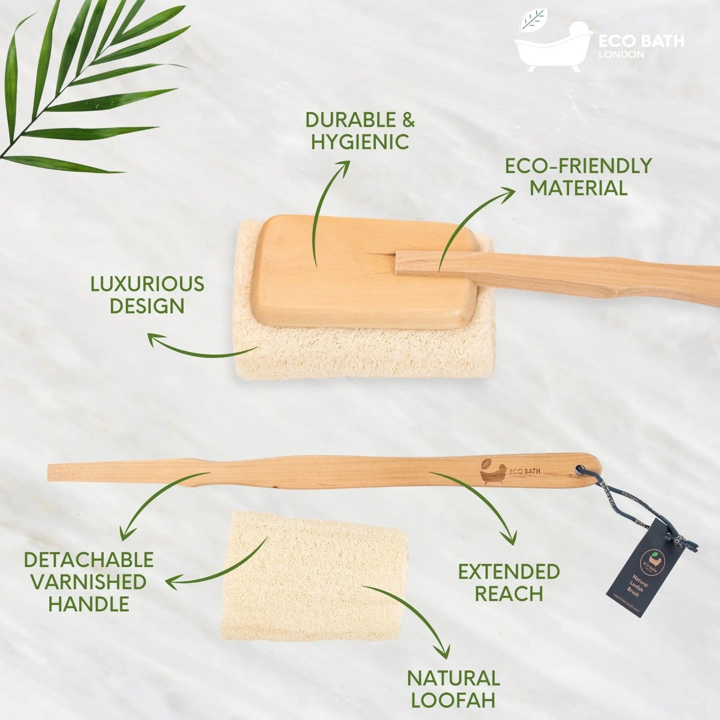 Natural Loofah Brush - Premium Loofah Body Brush with Handle Eco Bath London