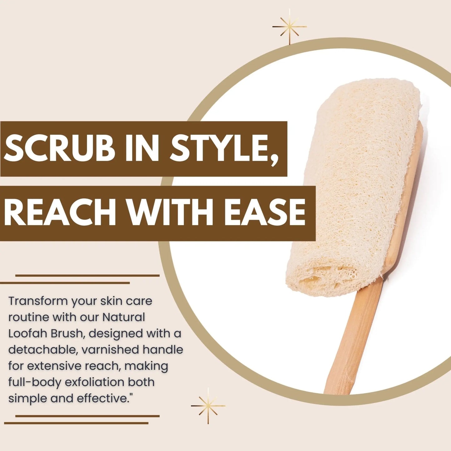 Natural Loofah Brush - Premium Loofah Body Brush with Handle Eco Bath London