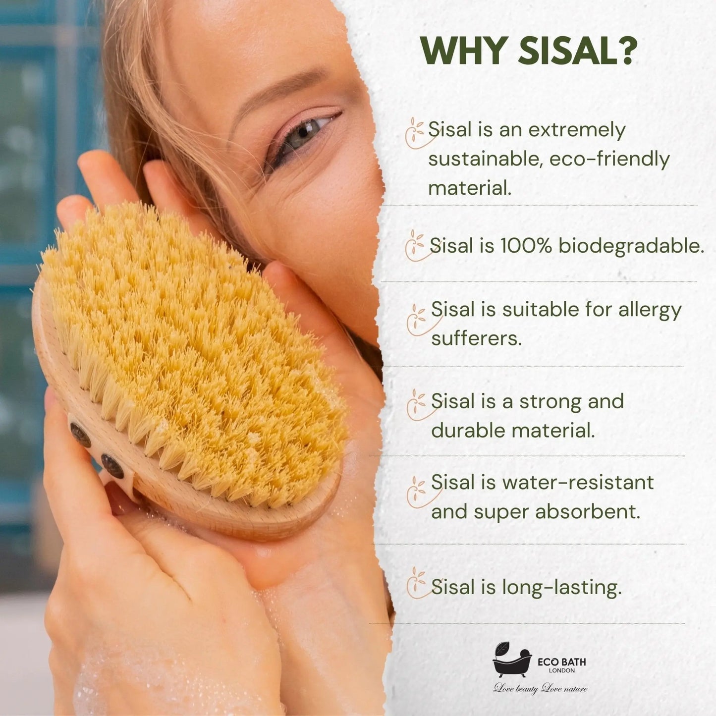 Natural Sisal Massage Hand Brush - Dry Brushing Hand Brush for Exfoliation Eco Bath London