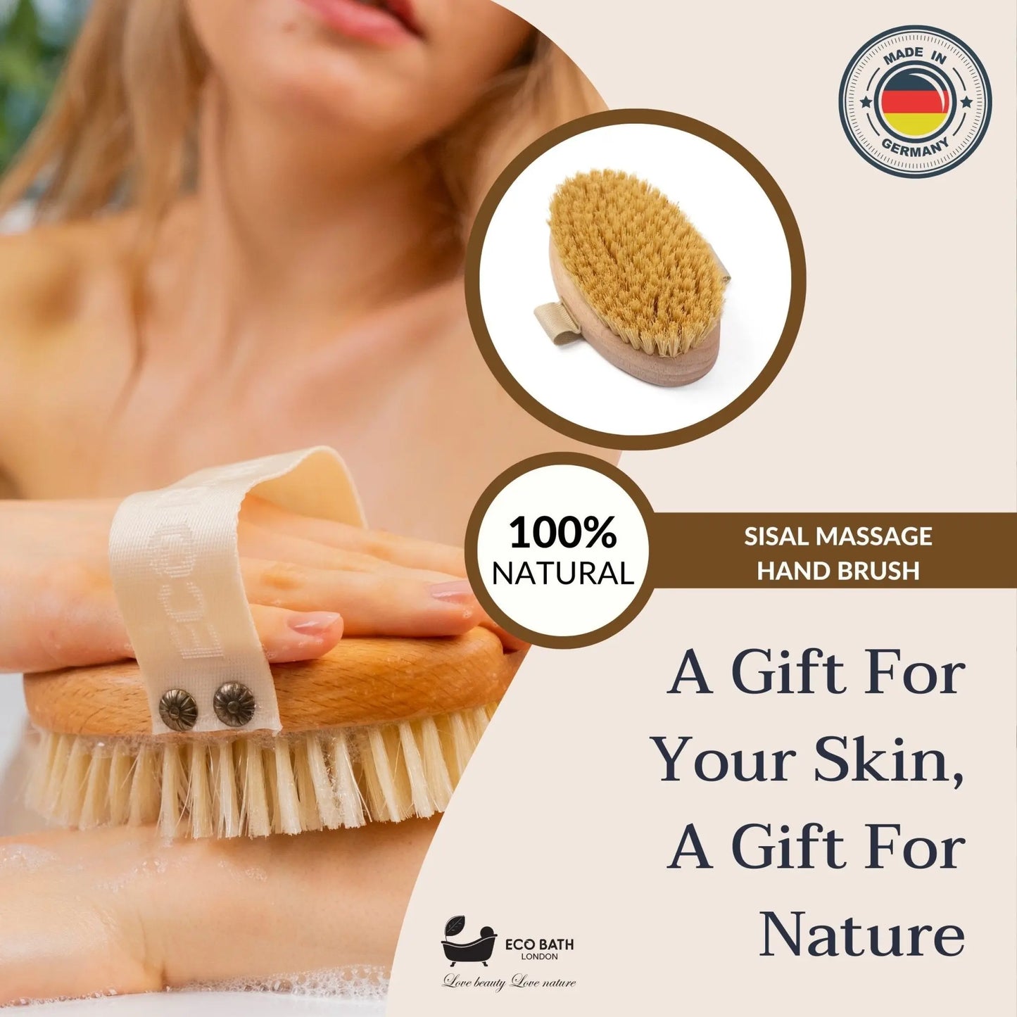 Natural Sisal Massage Hand Brush - Dry Brushing Hand Brush for Exfoliation Eco Bath London