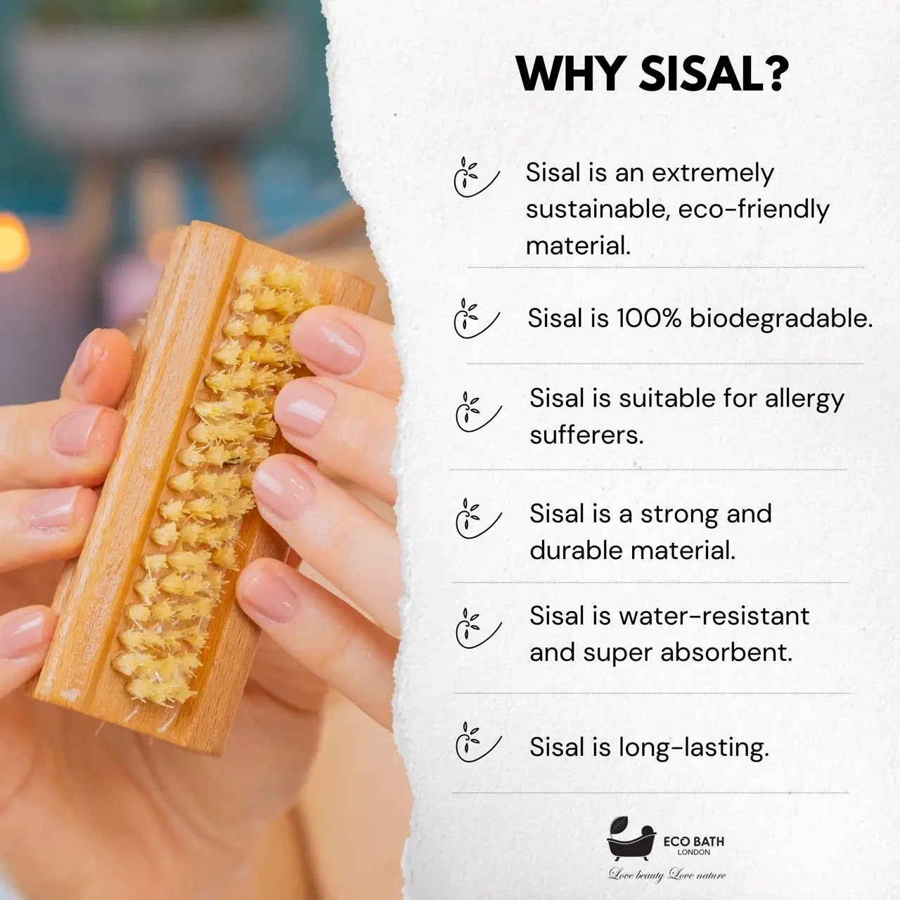 Natural Sisal Nail Brush Collection - Available in Beech Wood, Walnut Wood and Olive Wood Eco Bath London