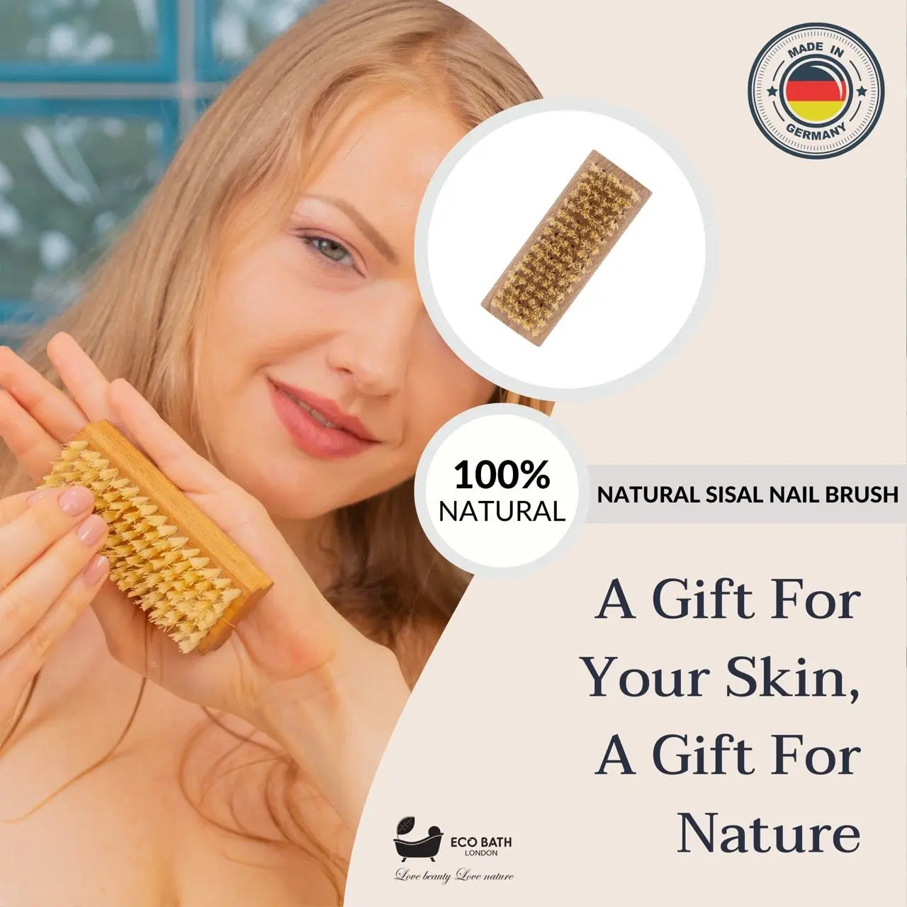 Natural Sisal Nail Brush Collection - Available in Beech Wood, Walnut Wood and Olive Wood Eco Bath London