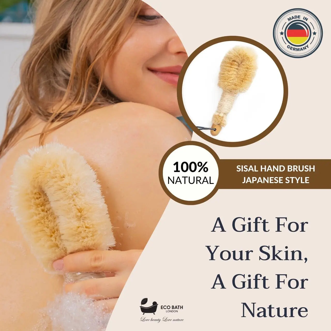 Natural Sisal Round Brush Japanese Style Eco Bath London